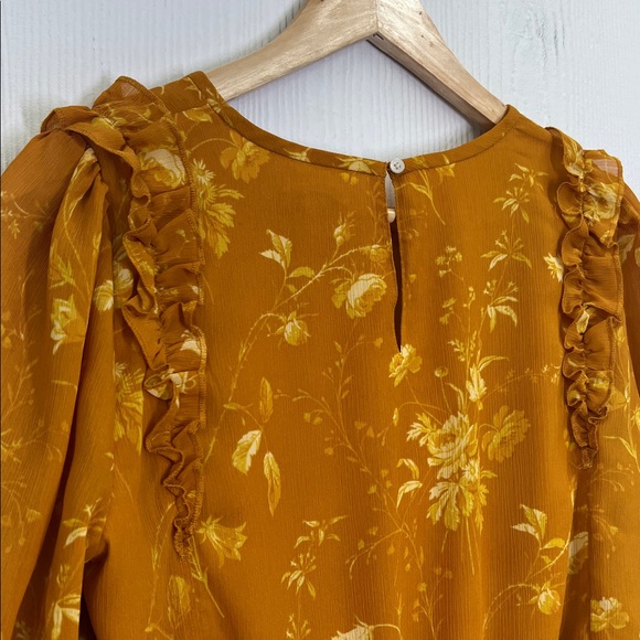 Madewell - Ruffle Shoulder Peplum Tonal Lined Botanical Blouse Size Medium - Picture 11 of 11